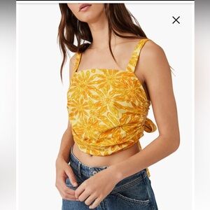 Free People All Tied Up Orange Yellow Crop Tie Front Tank Top